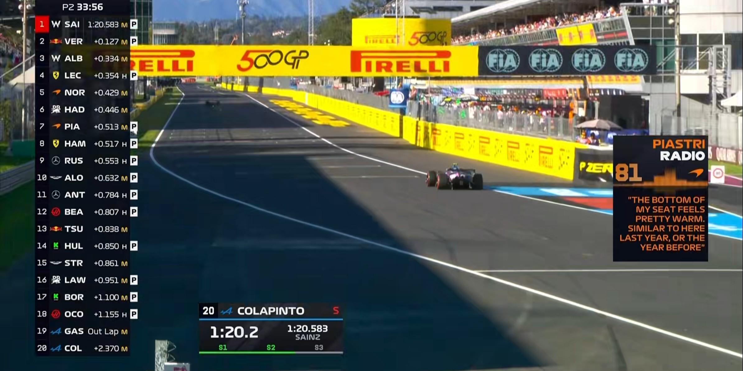 F1意大利二练：诺里斯全场最快，勒克莱尔第2，安东内利退赛